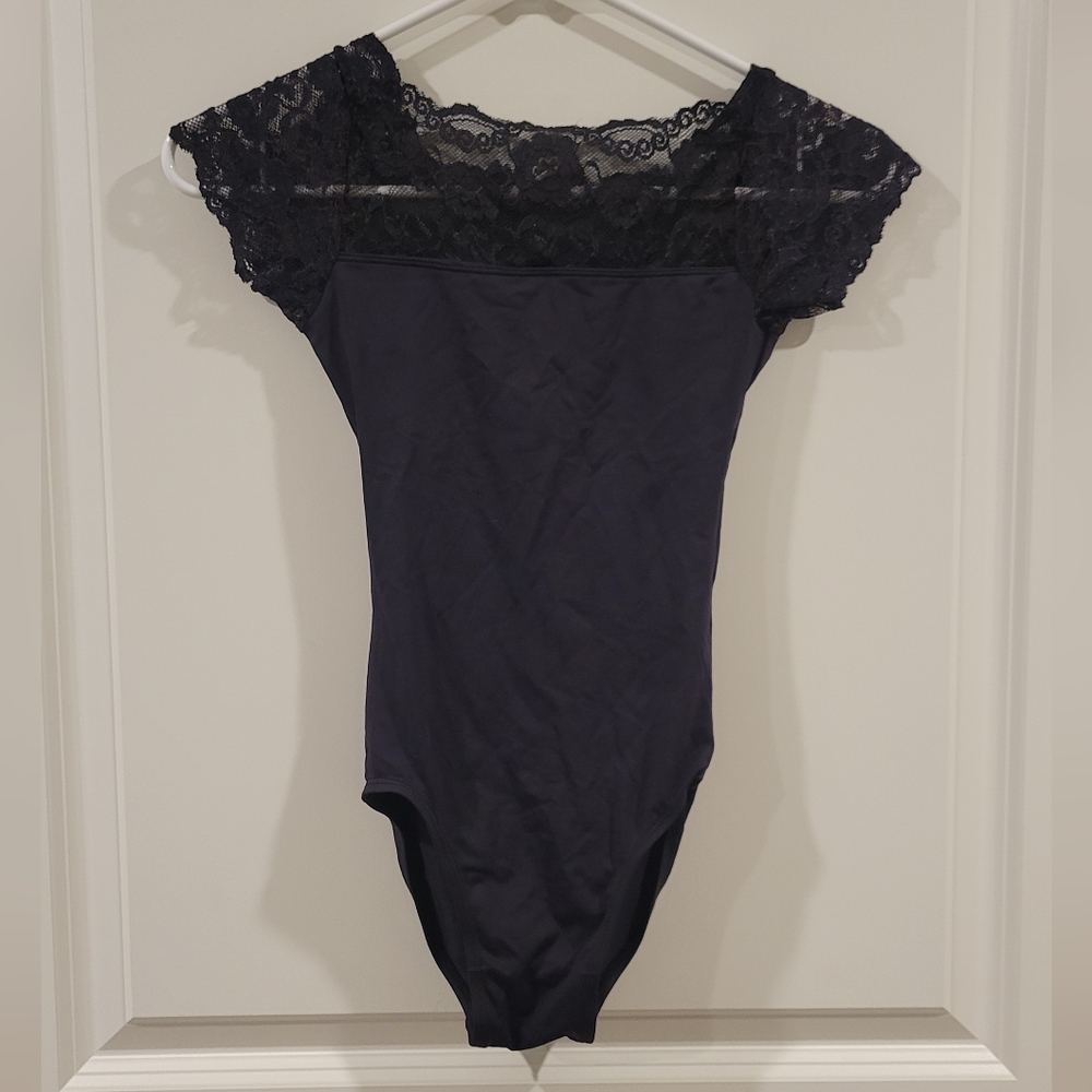 Gaynor Minden Lace Cap Sleeve Leotard Size Petite
